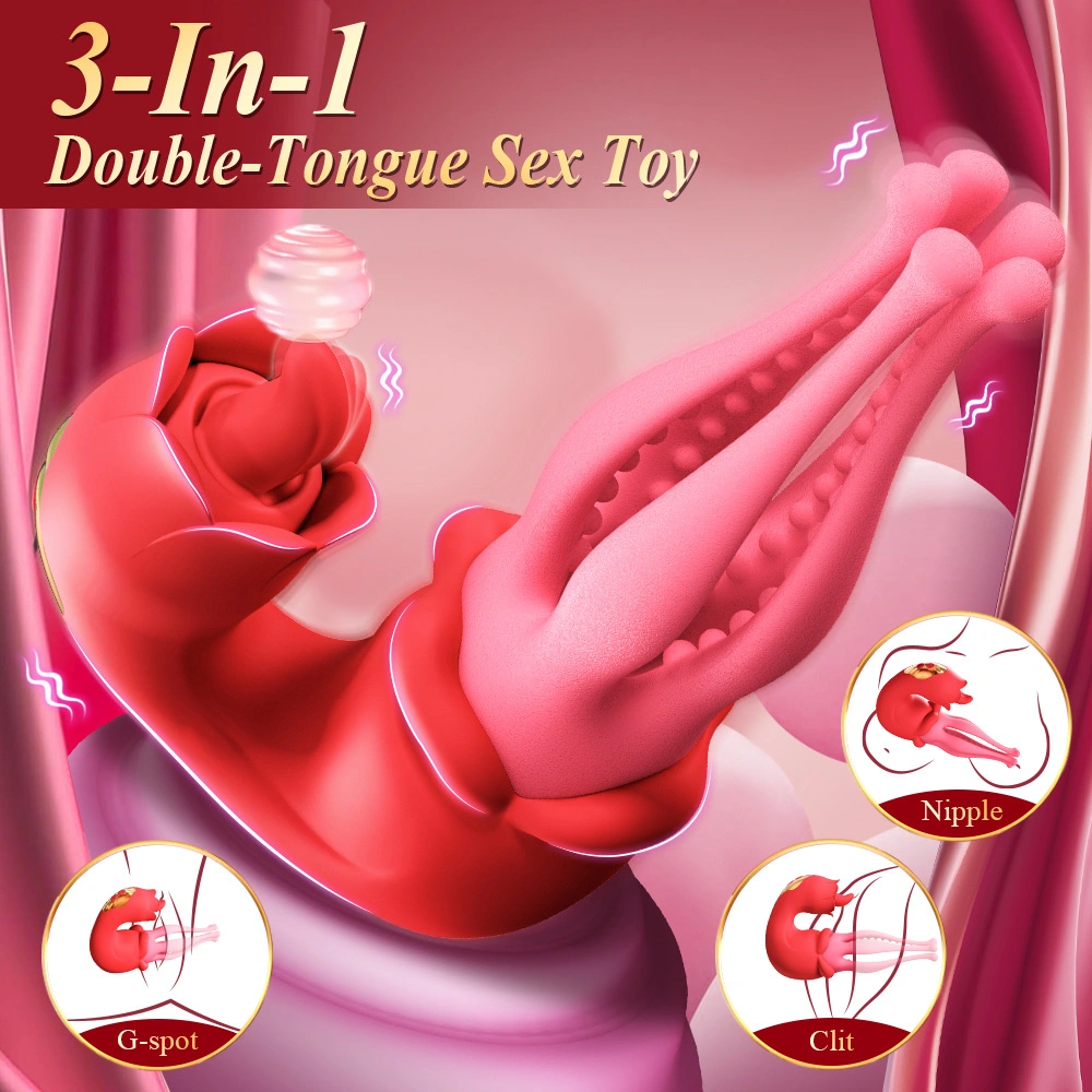 Venusfun 3 in 1 Rose Tongue Vibrator for Women Clit Nipple G-Spot 7 Licking Swinging Vibrations