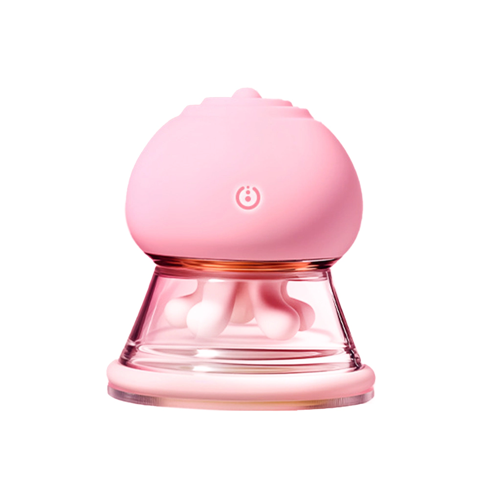 First Kiss Nipple Massager with a pink rounded body, clear cup and flexible contact pieces