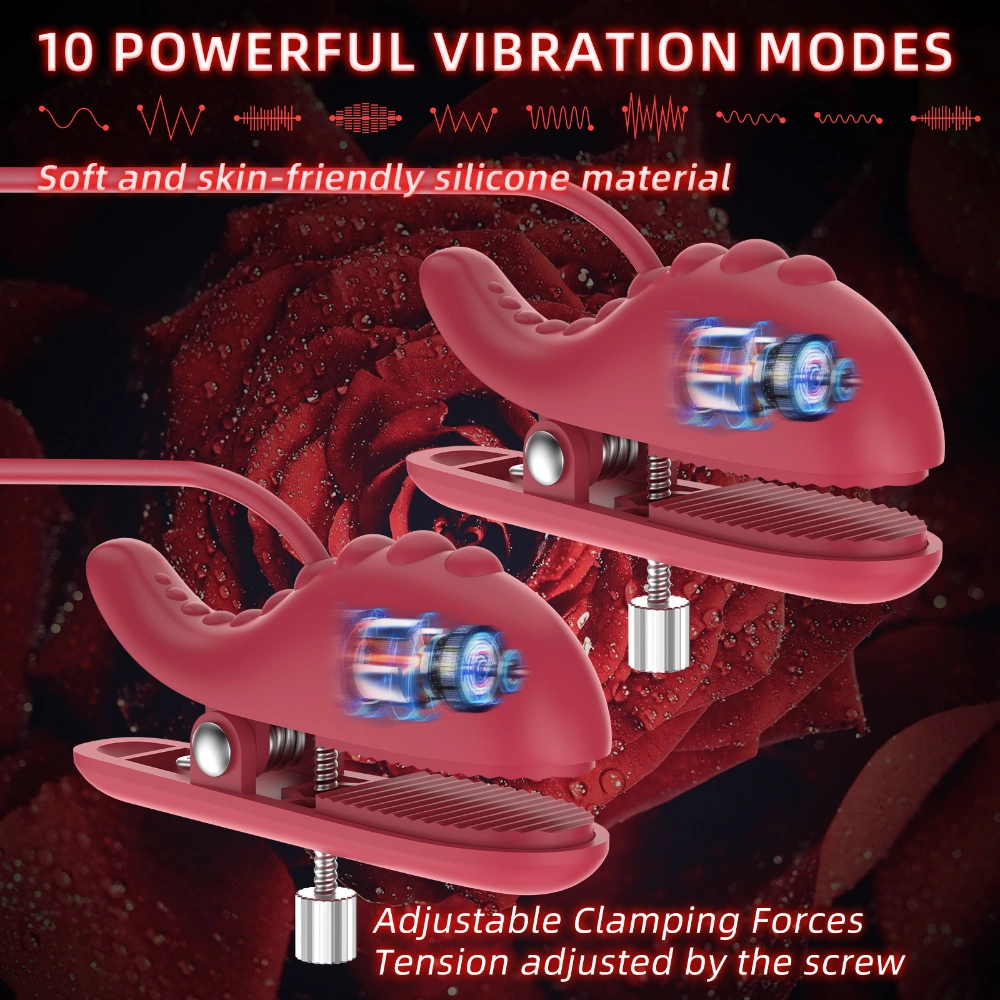 Venusfun Vibrating Nipple Clamps for Women Soft Silicone Adjustable Tension with 10 Modes