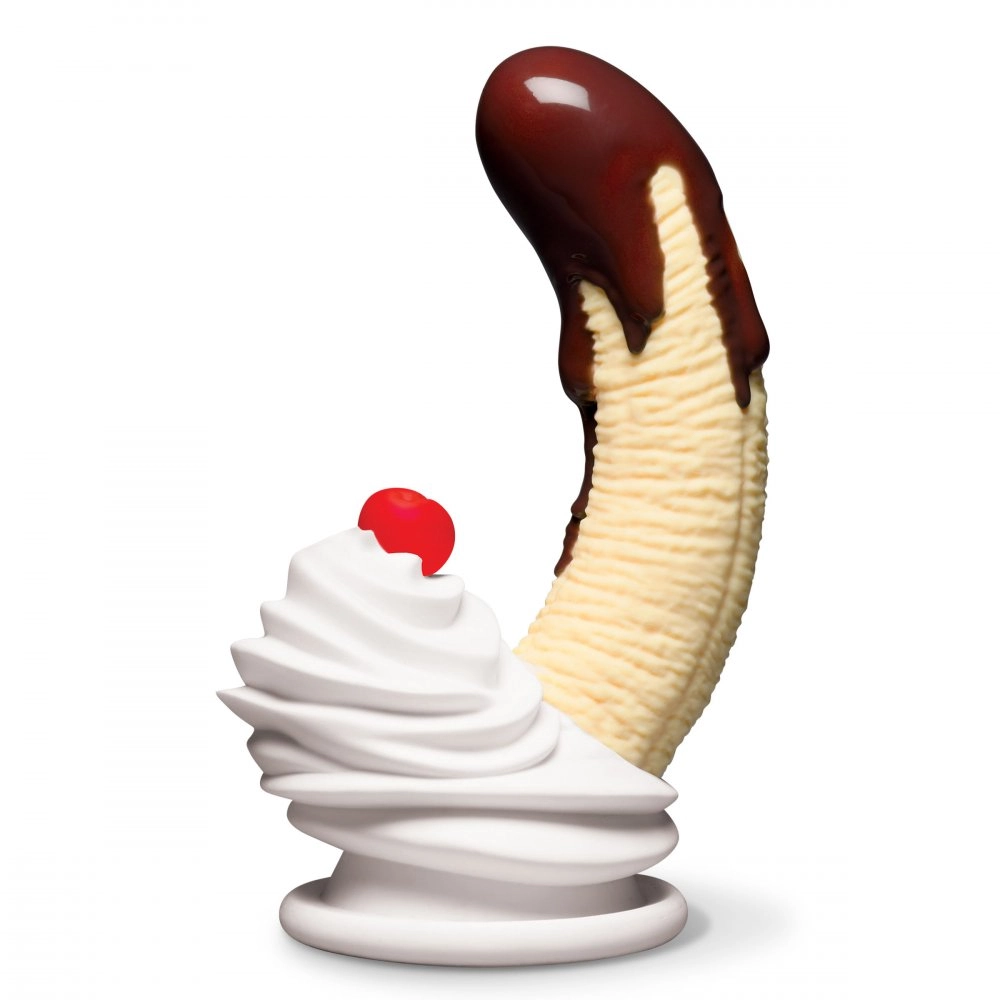 Curve Toys Chocolate Dipped Banana Split silicone dildo with curved shaft and suction cup base