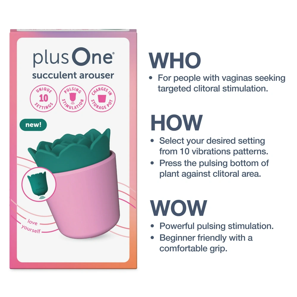 plusone succulent arouser plant shaped vibrator 10 pulsing settings rounded grip discreet