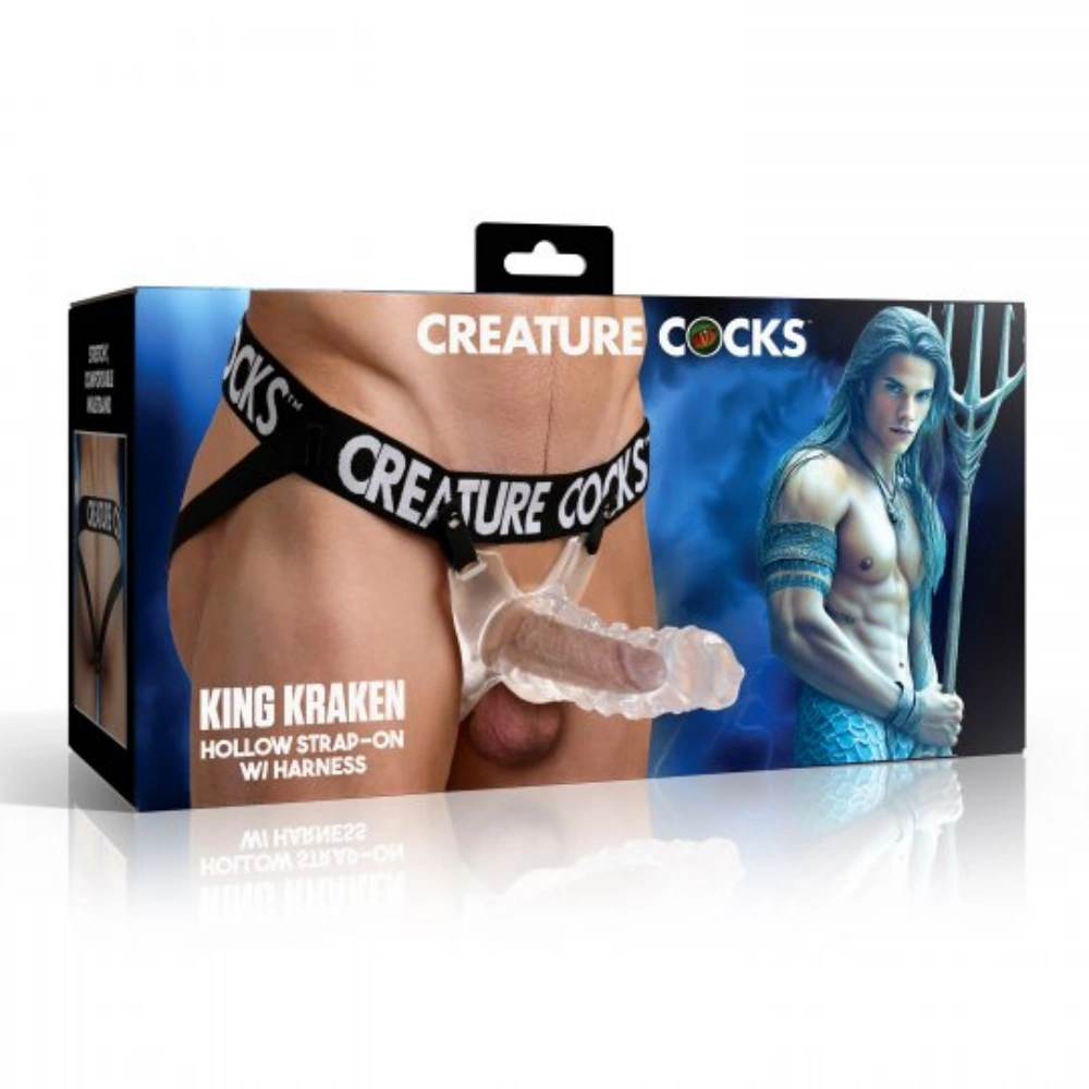 xr brands king kraken hollow strap-on clear penis sleeve for couples