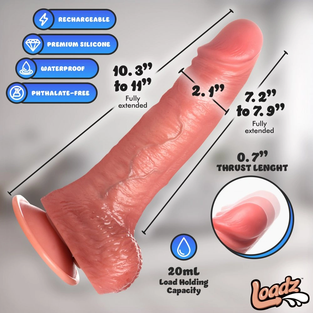 loadz 10in thrusting vibrating squirting dildo with suction