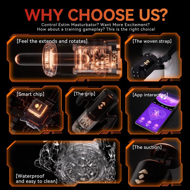 lockink app control estim masturbator telescopic rotation hands free