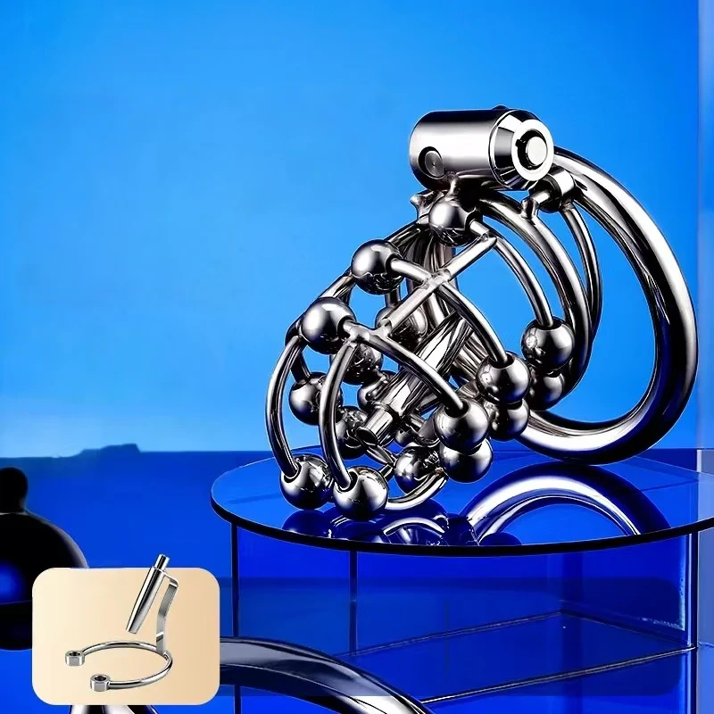 lockink male chastity cage steel rolling beads urethral sound