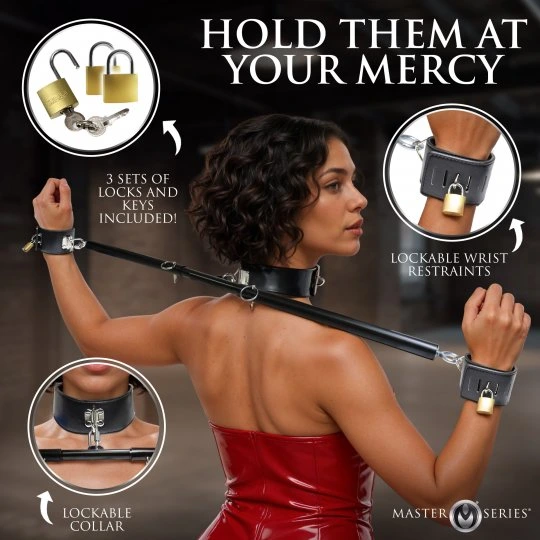 bdsm restraint set with spreader bar and collar system