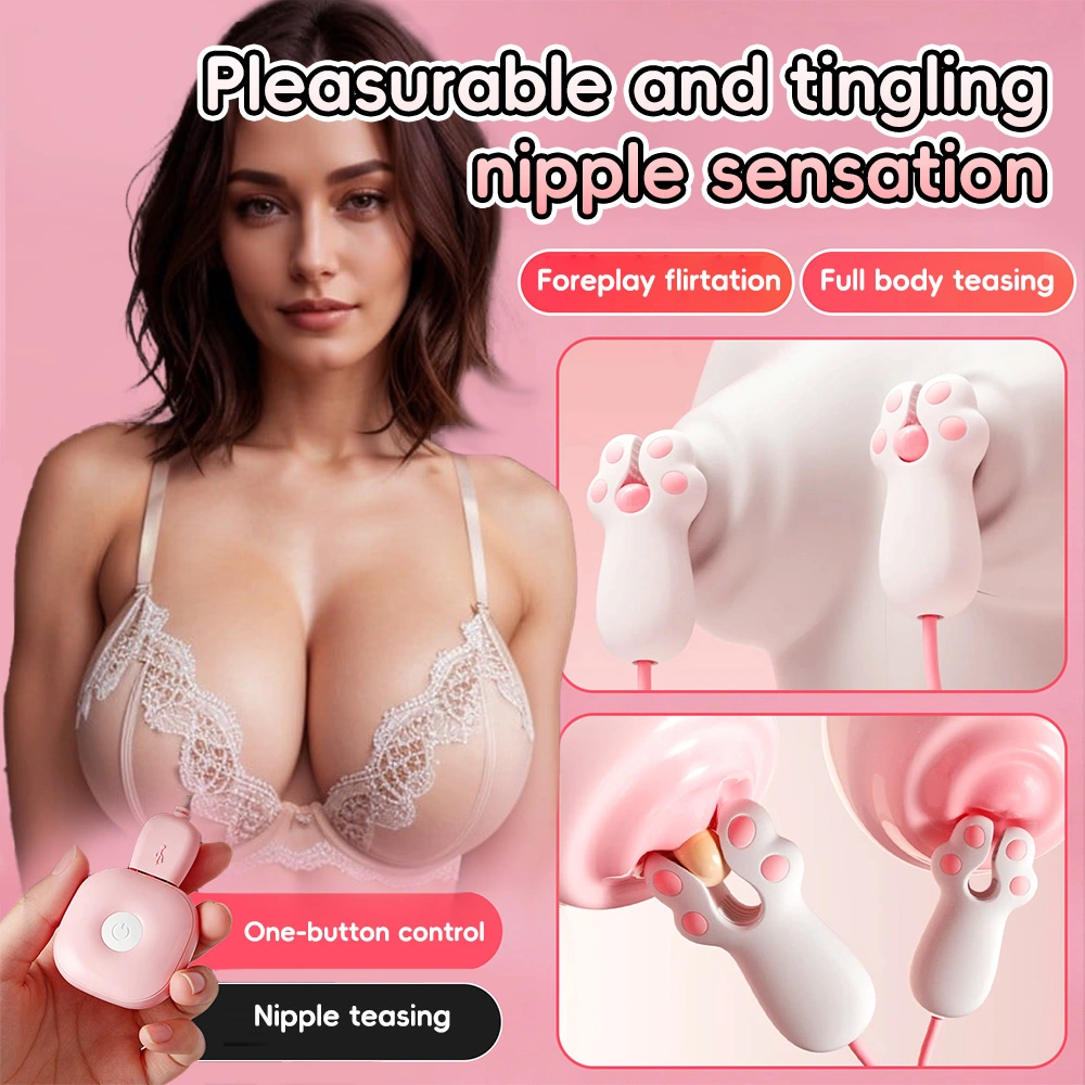 Venusfun Vibrating Nipple Clamps for Women Silicone Cat Paw Dual Clip 10 Modes Quiet Toy