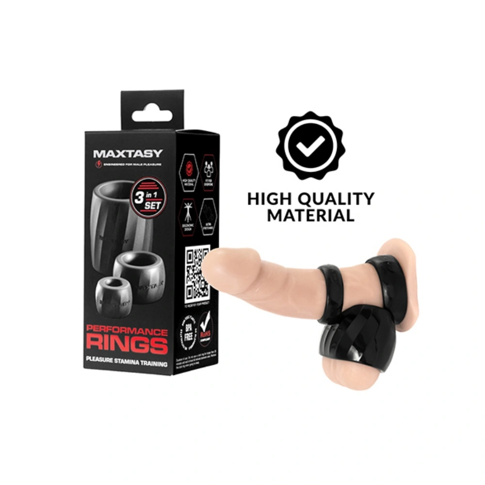 Maxtasy Performance Rings Set of 3 Black Stretchable Penis Rings for Erection Control