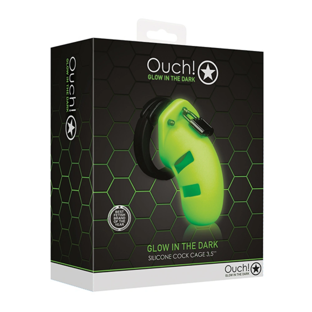 Shots Ouch Model 20 cock cage retail box with glow in the dark packaging