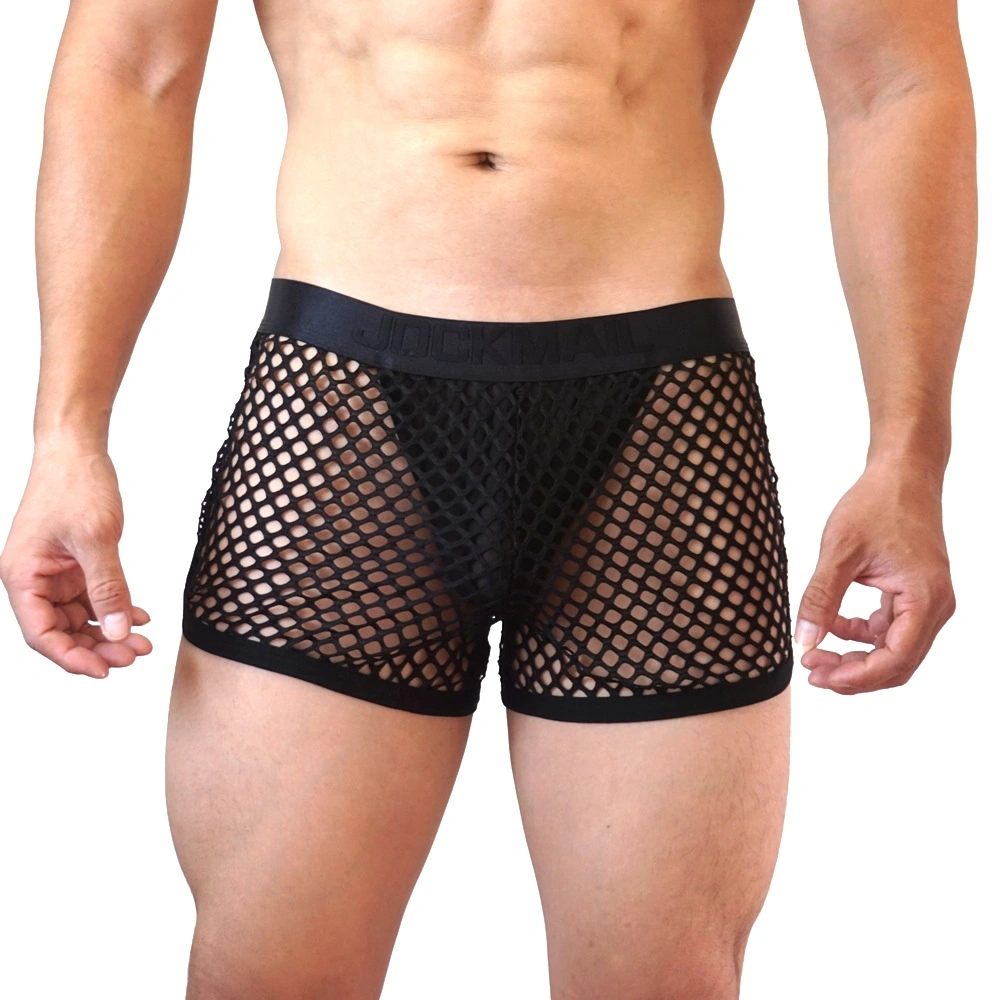 JOCKMAIL Men's Sexy Mesh Boxer Briefs Low-Rise Underwear with Inner Thong Liner