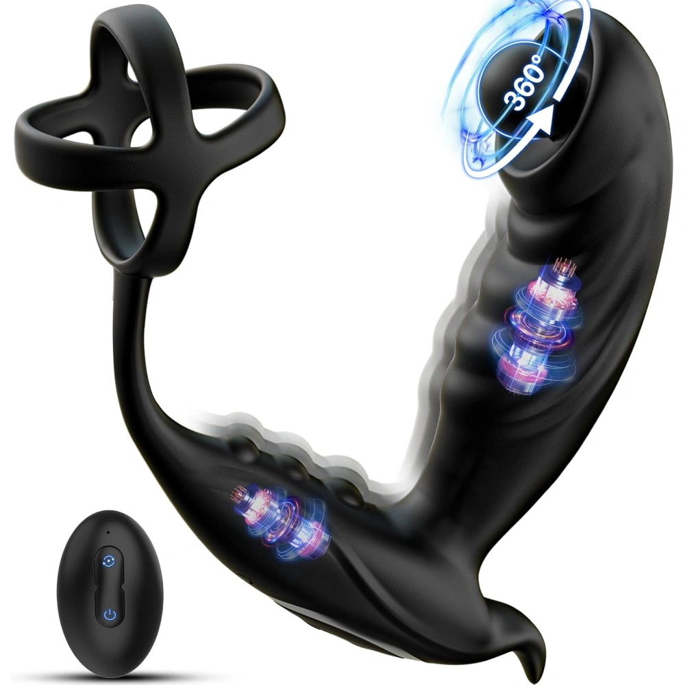 Venusfun Rotating Prostate Massager with Remote Vibrating Cock Ring Ball Stretcher for Men