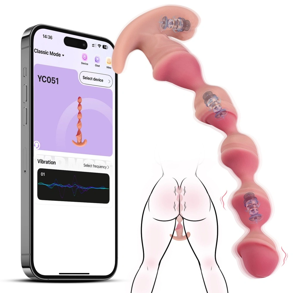 Venusfun Wearable Butt Plug App-Controlled Anal Beads Silicone Slim Dildo with Realistic Glans Tip