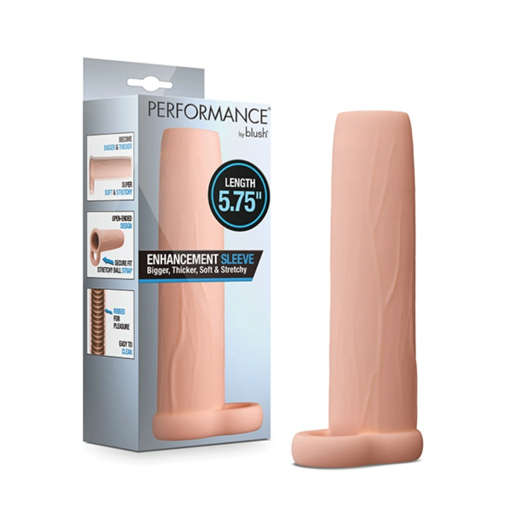 Blush Performance 5.75 Inch Enhancement Sleeve for Men Girth Boosting Ribbed Cock Extender