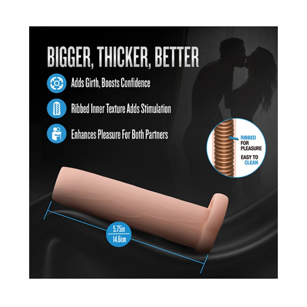 blush ribbed cock extension sleeve for couples