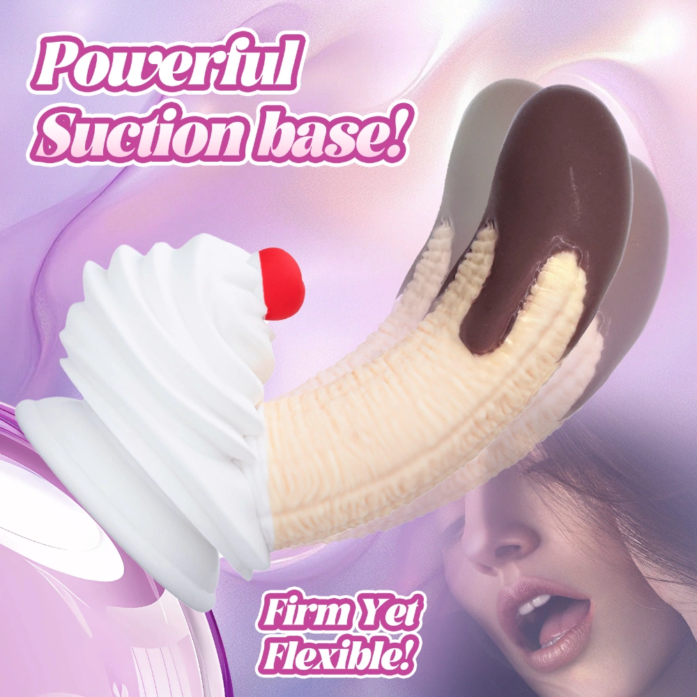 Chocolate Dipped Banana Split Premium Silicone Dildo with curved fantasy banana split design and suction base