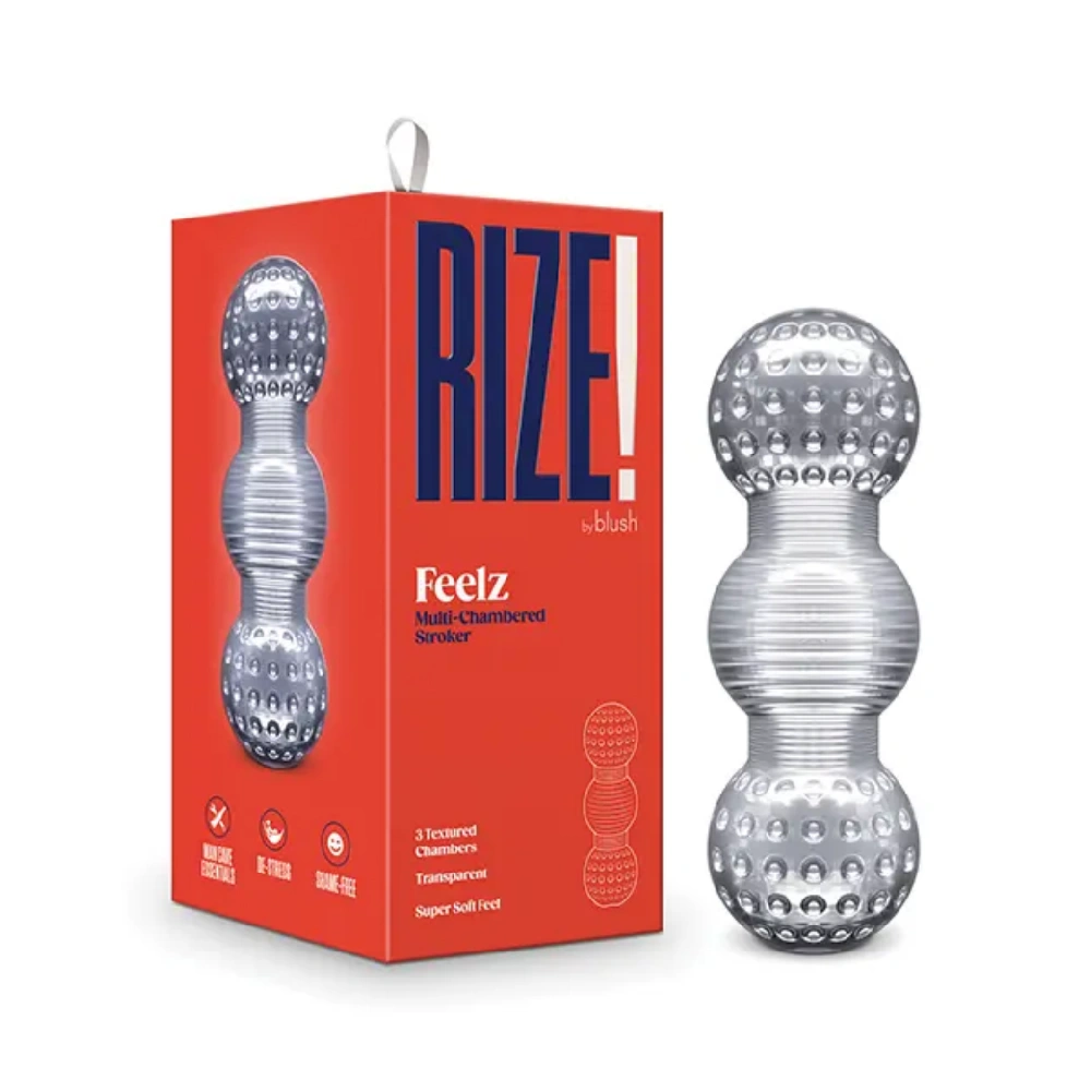 Blush Rize Feelz Clear Pocket Pussy with Multi Textured Chambers Male Masturbator Stroker
