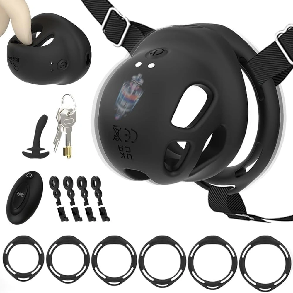 Venusfun Silicone Vibrating Male Chastity Cage 10 Modes Remote Control Penis Lock Set