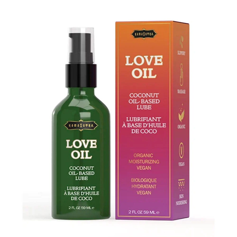 Kama Sutra Love Oil Coconut Oil-Based Lube 2 oz Organic Moisturizing Body Glide for Women
