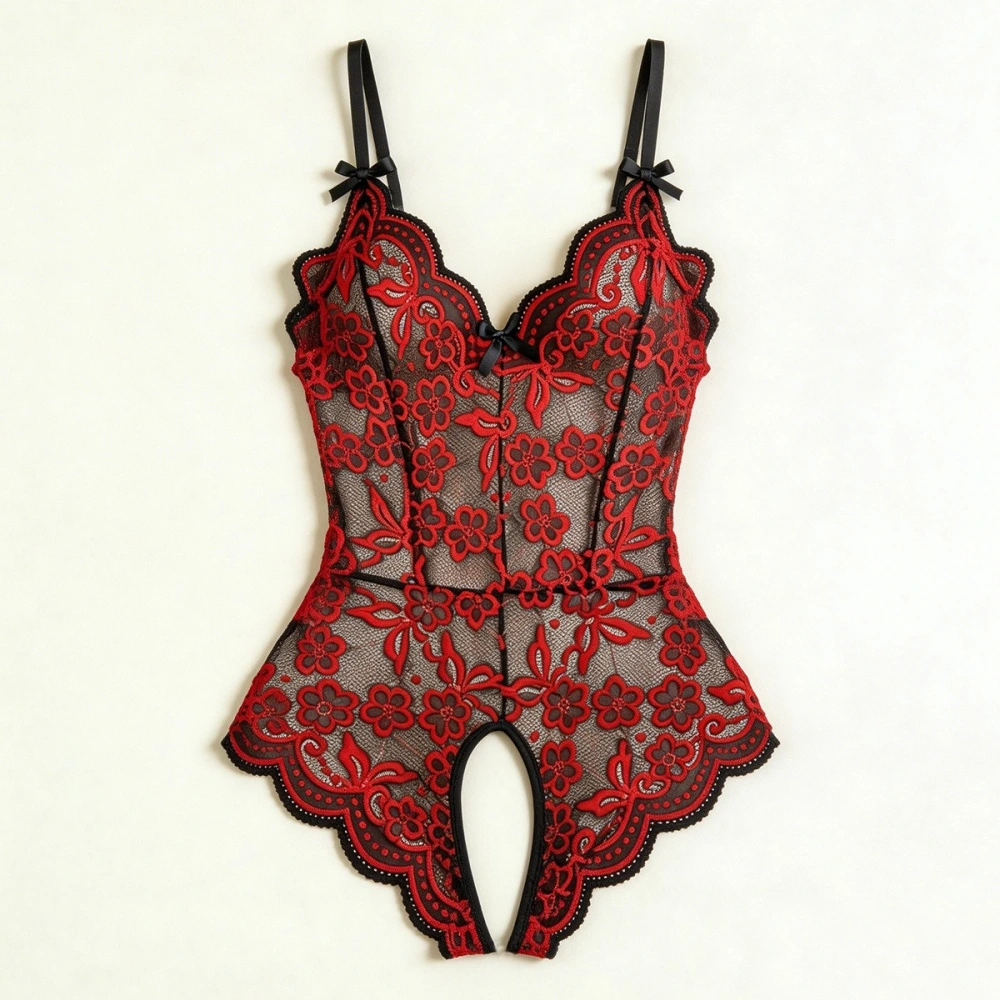 lace open crotch lingerie bodysuit for women