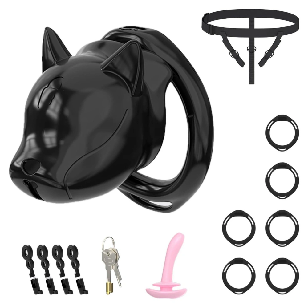 Venusfun Dog Head Shaped Male Chastity Cage Set with Adjustable Waist Harness