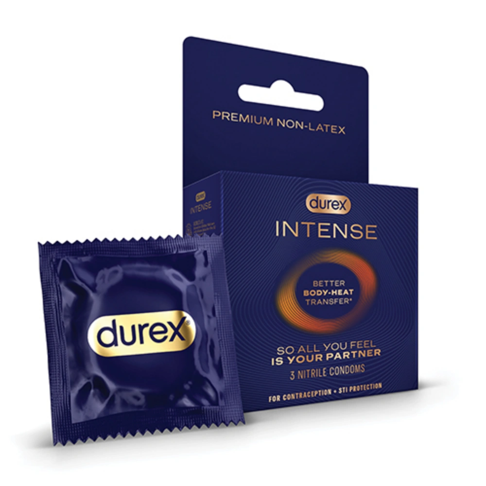 Durex Intense Nitrile Condoms 3 Pack Latex-free Safe Condom w/ Pre-lubricated Design