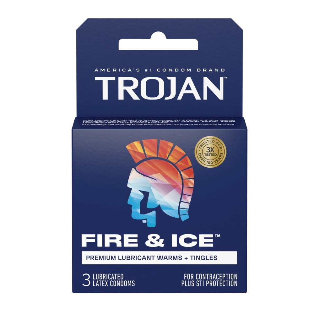 Trojan Fire & Ice Dual Action Condoms 3 Count Warming Tingling Latex Reservoir Tip
