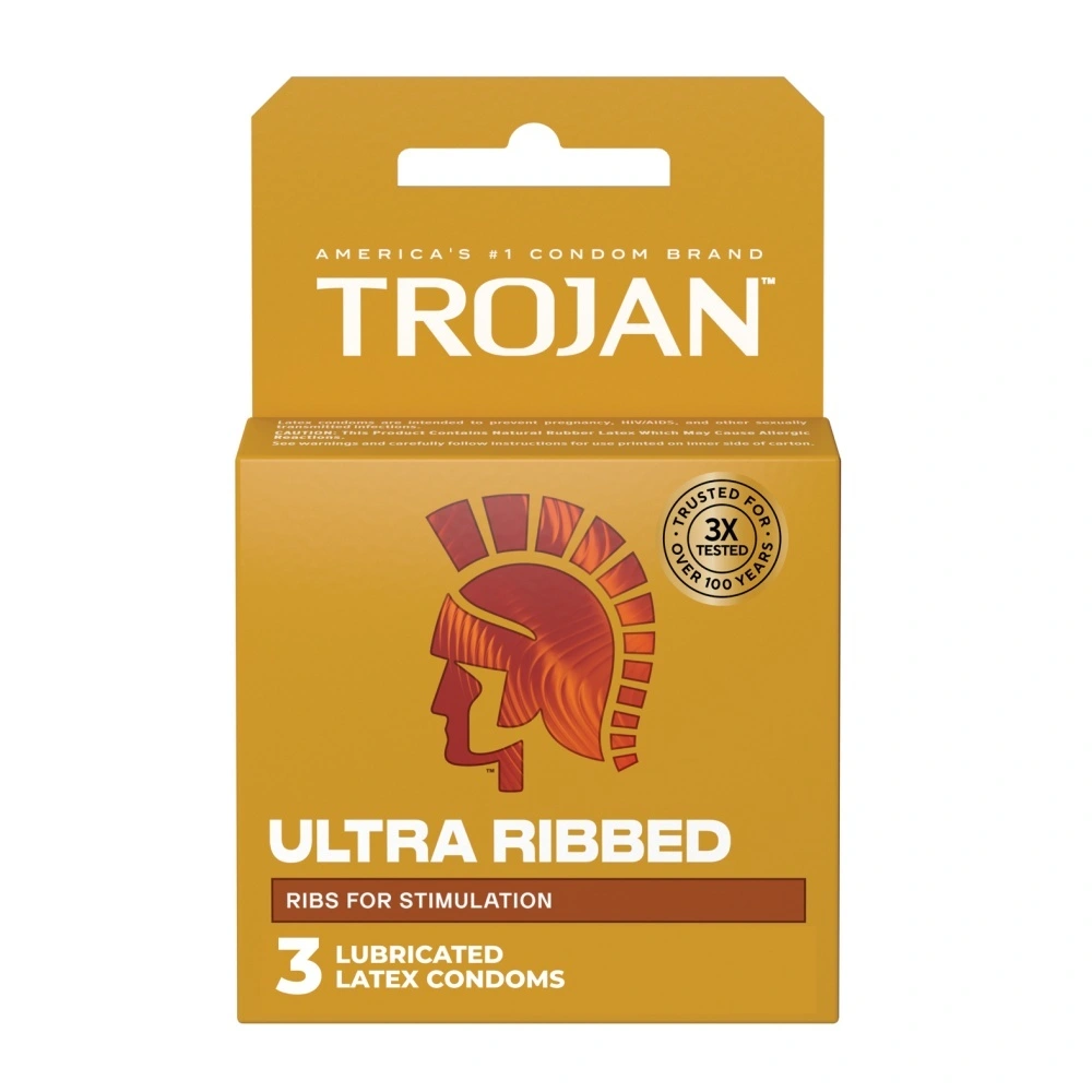 Trojan Ultra Ribbed Condoms Box of 3 Premium Latex Lubricated Condoms Enhanced Sensation