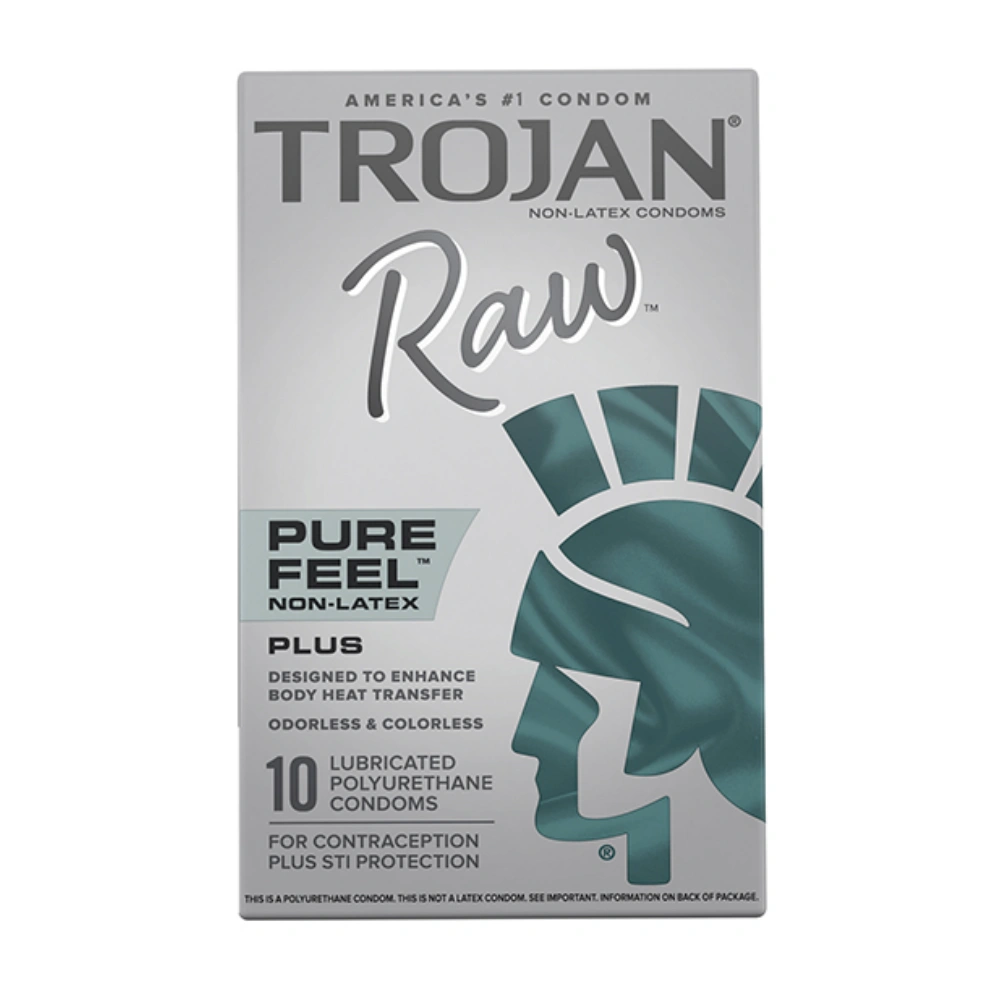 Trojan Raw Pure Feel Non-Latex Condoms 10 Pack Lubricated Condoms For Couples