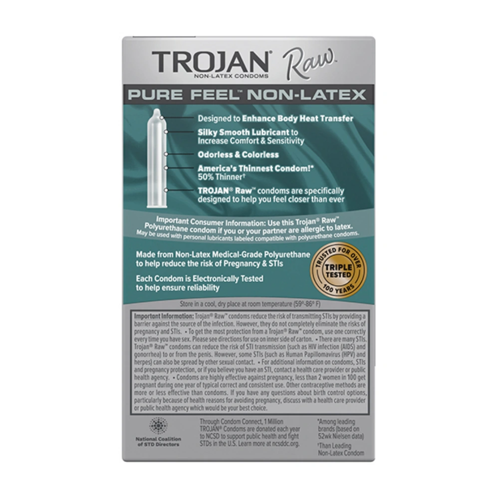 trojan raw pure feel non-latex condoms safe material