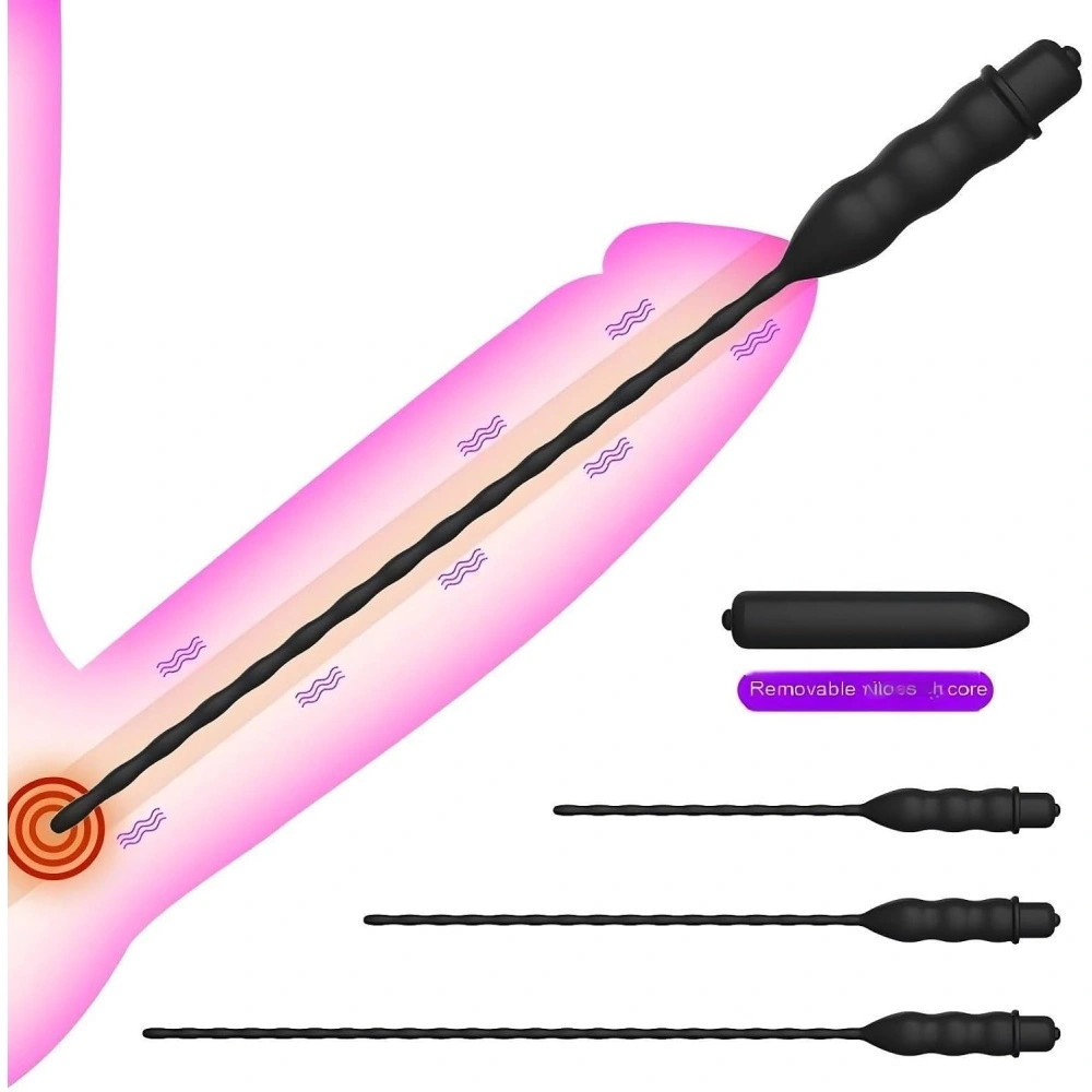 Venusfun 2 in 1 Vibrating Urethral Sound Silicone Penis Plug Glans Vibrator for Men