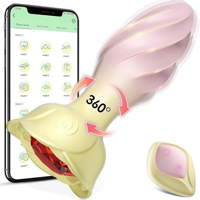 Venusfun Remote Control Butt Plug 360 Rotating Diamond Rose Silicone Anal Vibrator