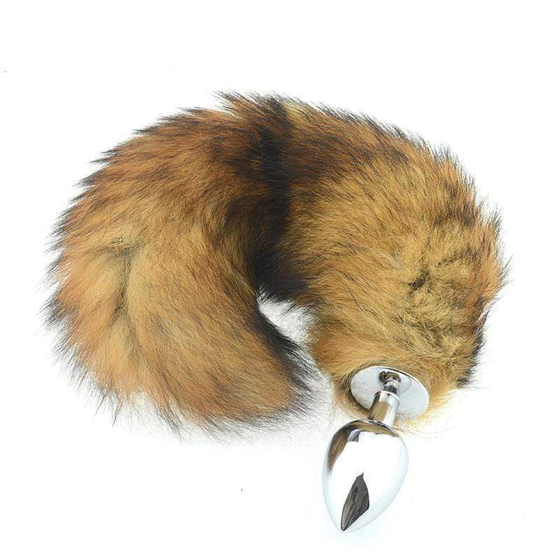 17" Tail Brown Fox Stainless Steel Anal Plug - 3 Sizes