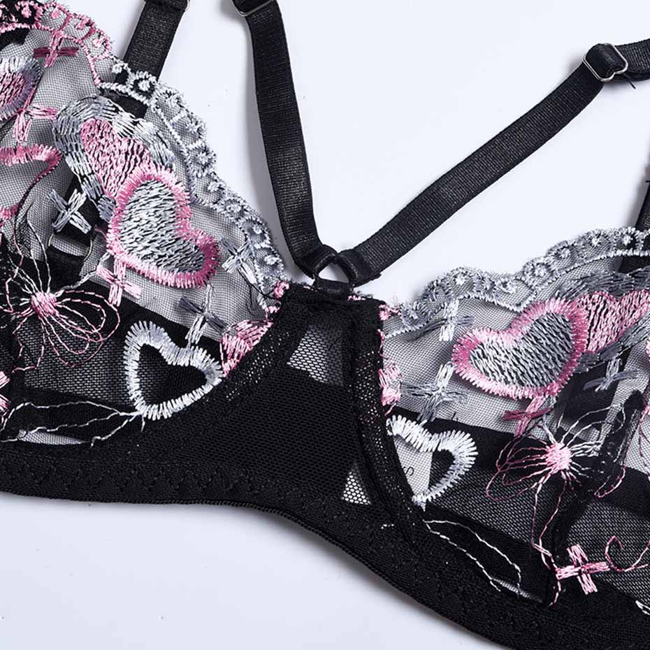 JSY Sexy Women Embroidered Erotic Bra and Panty Lingerie Set Bra