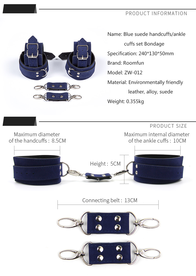 Roomfun Blue Suede Ankle cuffs and Handcuffs Bondage Set ZW-012