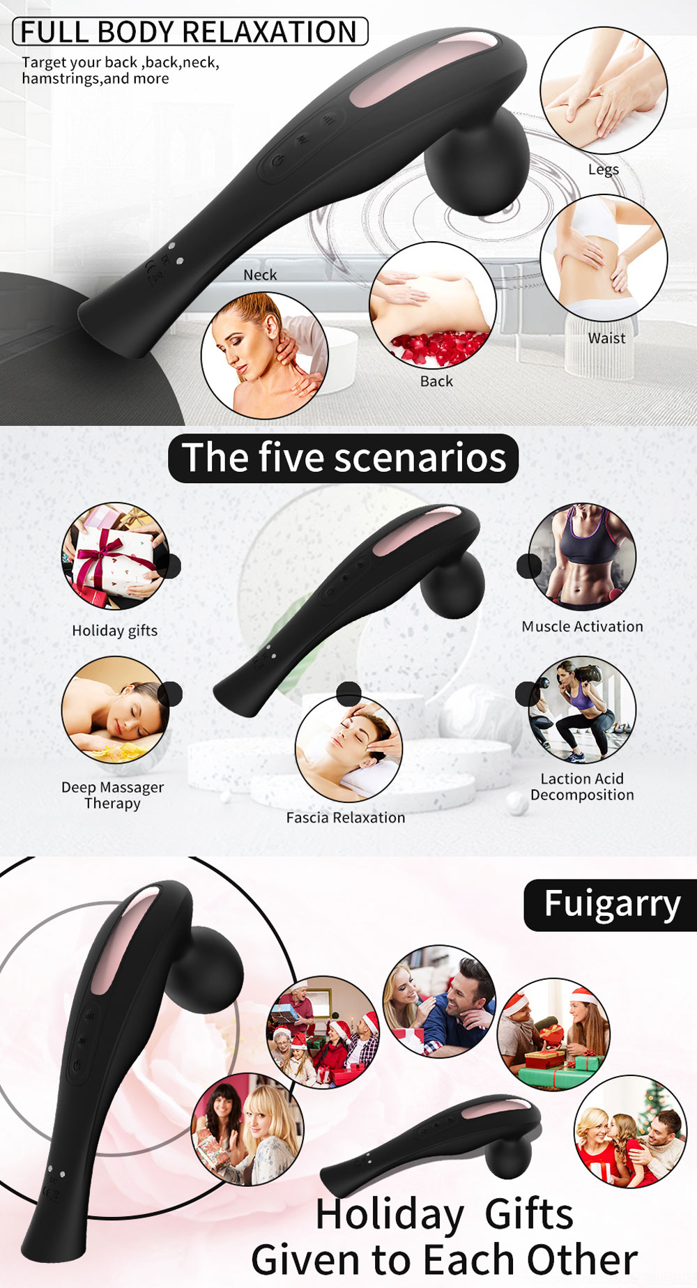 Fuigarry Upgraded Portable Back Massager Vibrator