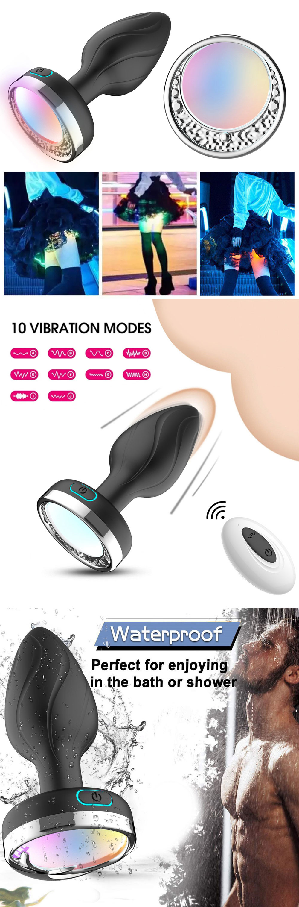Vibration Led Butt Plug With Remote Control 
