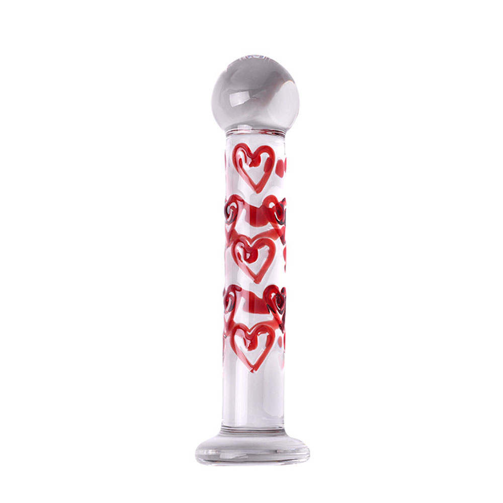 Red Heart G-Spot Stimulate Glass Dildo