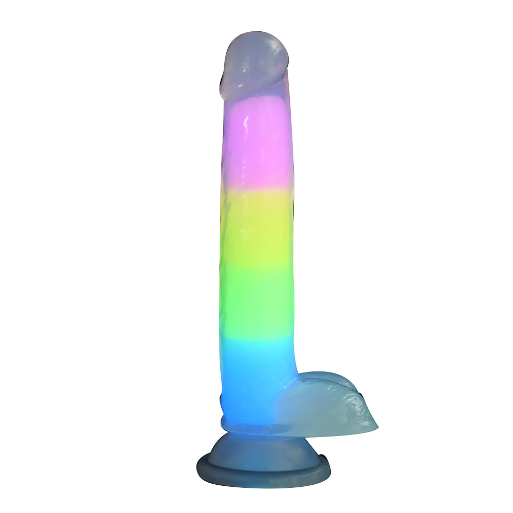 Curve Toys Glow In The Dark Rainbow 7 in Silicone Dildo With Balls