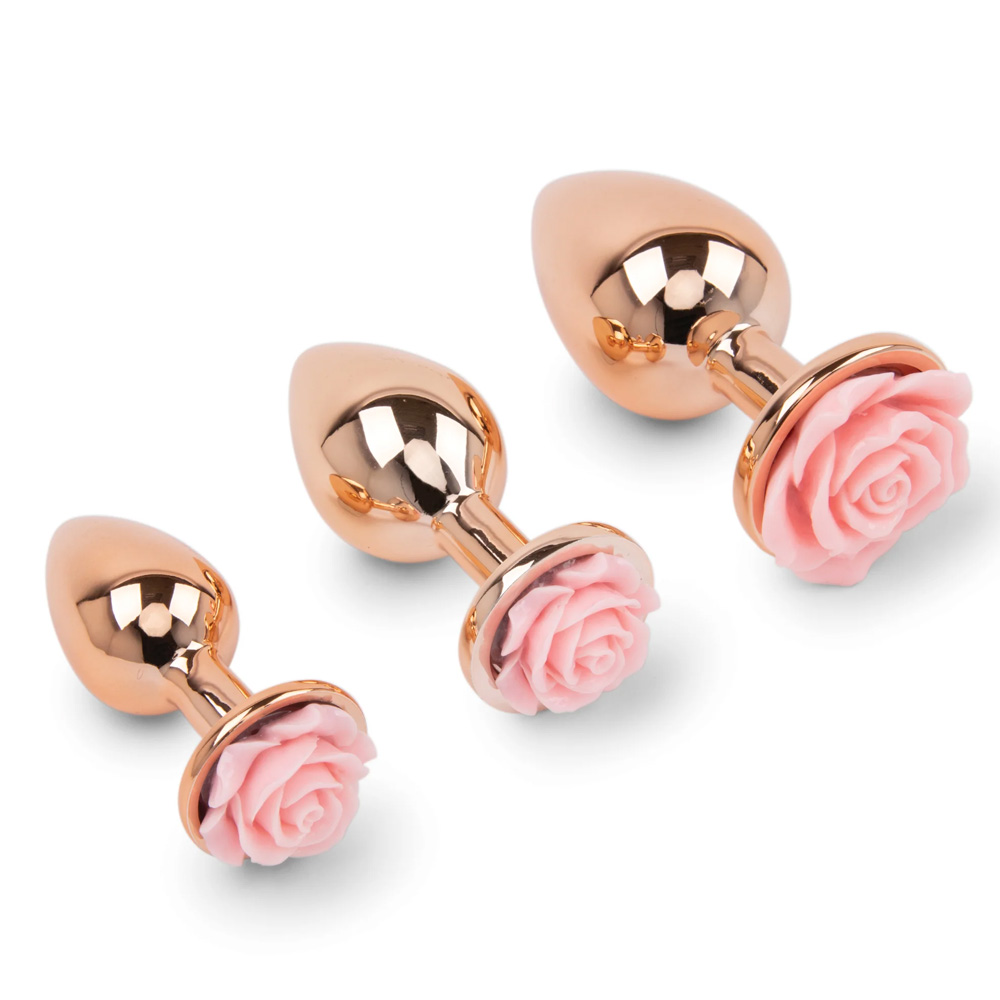 Gemsations Rose Anal Training Kit - 3 Sizes Metal Butt Plugs