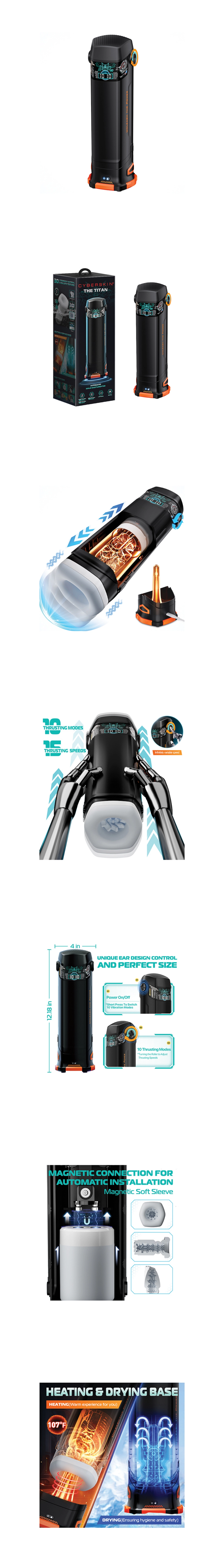 Cyberskin titan automatic male masturbator full view with thrusting and vibrating features