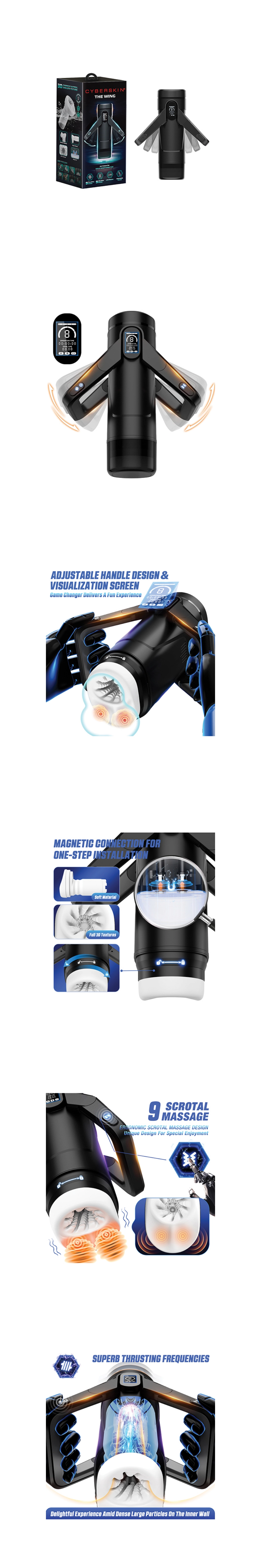 Cyberskin wingtech automatic male masturbator thrusting and vibrating rechargeable stroker