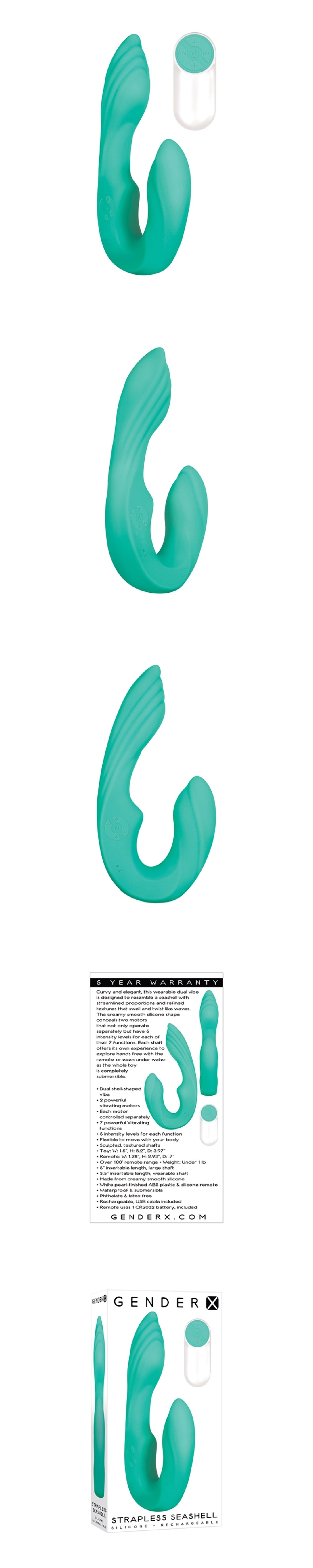 gender x strapless seashell wearable remote control vibrator with dual motors