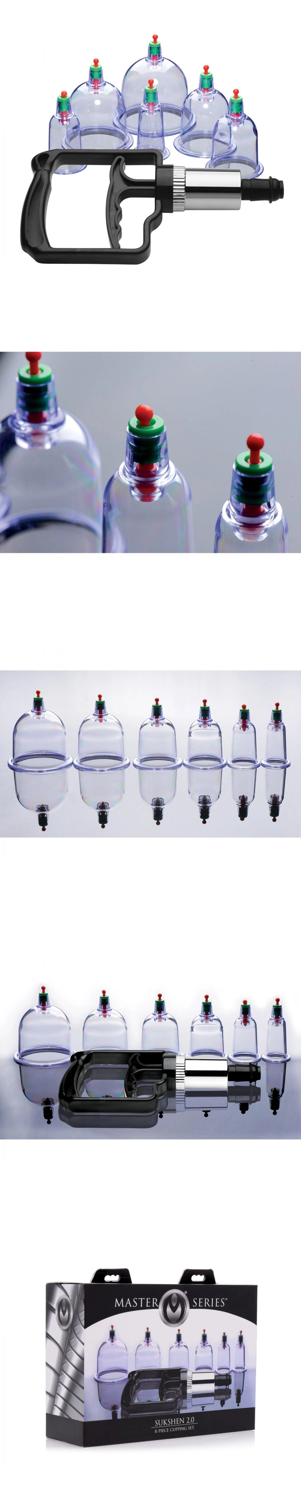 Master Series Six Piece Cupping Set With Clear Cups And Acupuncture Stimulation Points