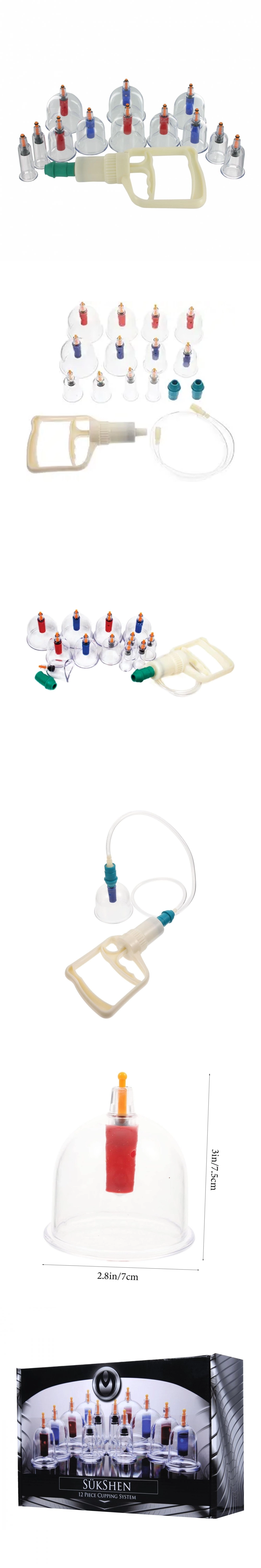 Master series twelve piece cupping set with clear suction cups and acupuncture points