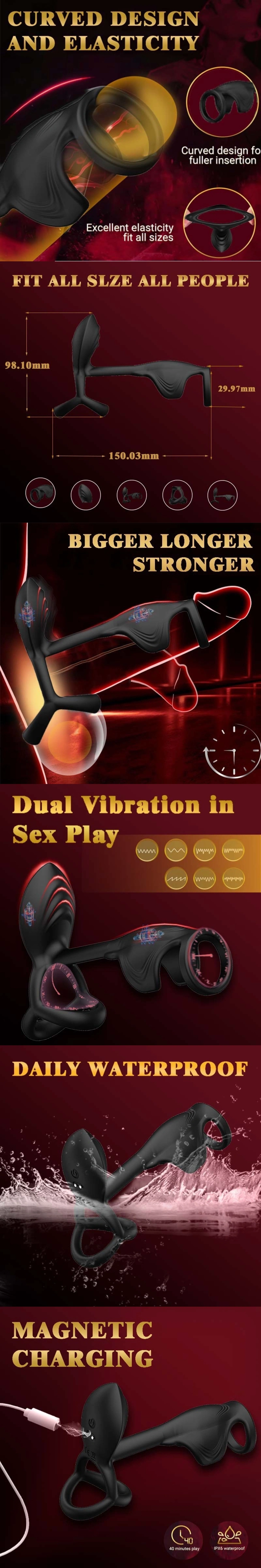 Experience the ultimate in stamina and stimulation with the Venusfun App-Controlled Triple Silicone Penis Ring, designed with three snug rings and powerful multi-frequency vibration. Perfect for solo use or couple play. App-controlled triple silicone penis ring with vibrating design for couples