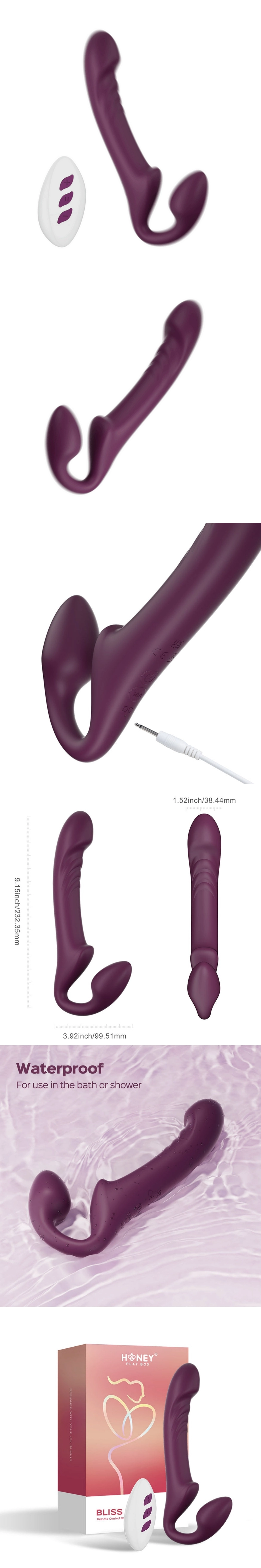 honey play box bliss dual ended rotating strapless vibrator full product display