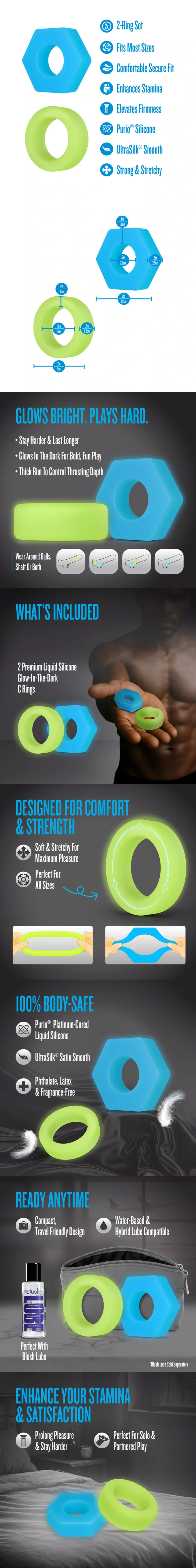 blush performance plus flash glow in the dark penis sleeve extenders duo for firmer erections