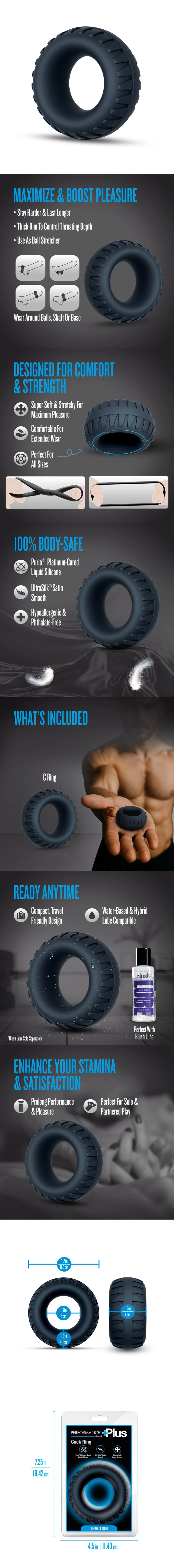 blush performance plus traction ultra thick silicone cock ring adult sex toy for men or couples