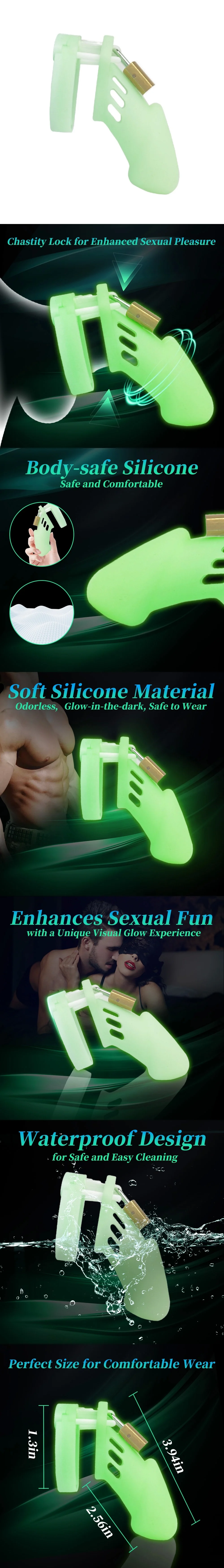 venusfun glow silicone chastity cage with adjustable penis rings
