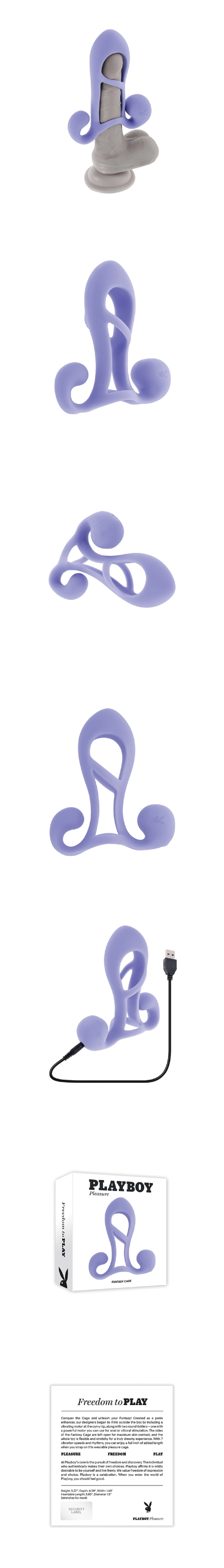 playboy pleasure fantasy cage lilac dual motor penis sleeve and extender full display